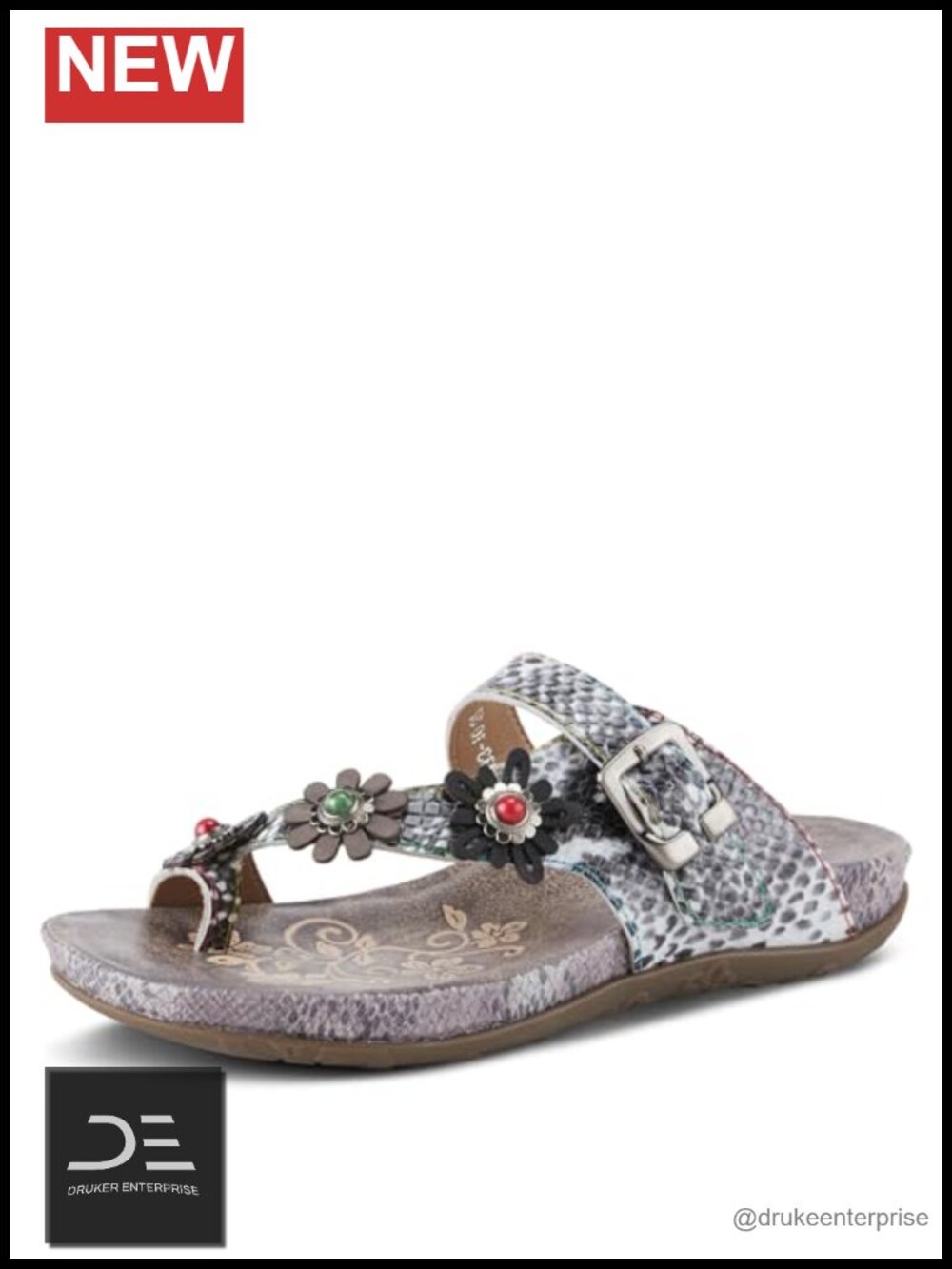 Women's Slide Sandals Adjustable Snake Print Padded Insole Flat Heel